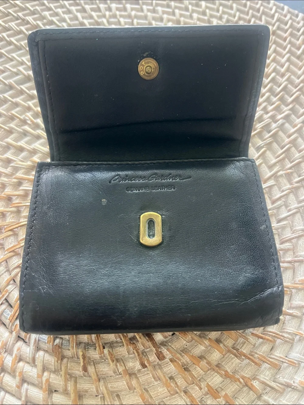 Vintage Princess Gardner black cowhide, leather wallet with change pouch